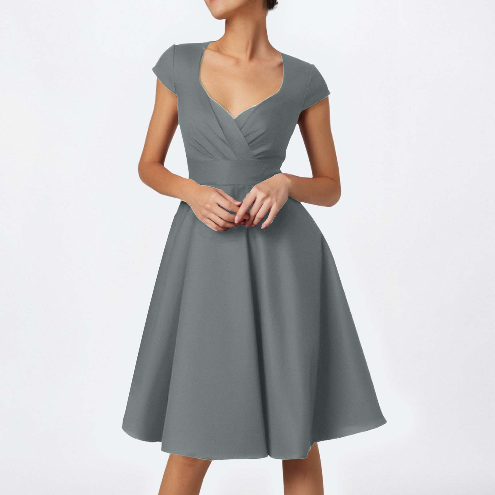 thumbnail image 2 of Vestido retro de fiesta liso para mujer: diseño informal de corte A, cintura alta para diversas ocasiones, tallas S-XXL., 2 of 5